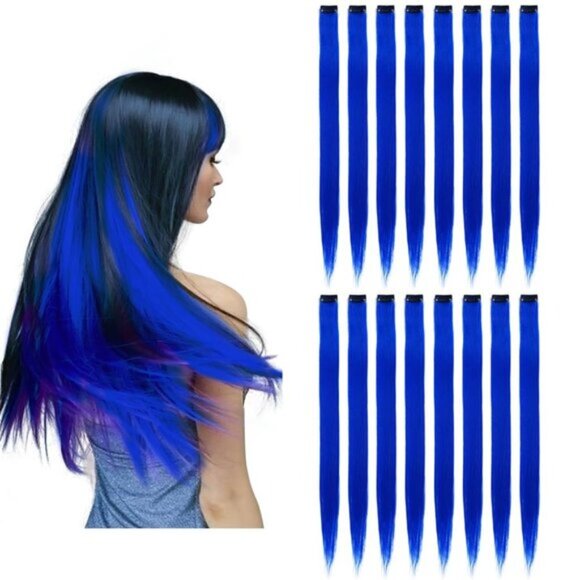 16PCS 22Inch Blue Clip-in Hair Extensions, Straight Colored Highlights for Women - Picture 1 of 7